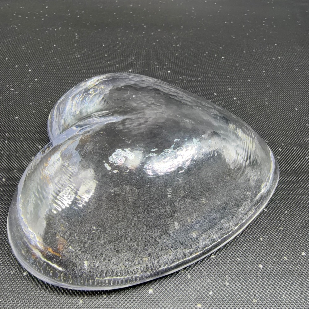 Simon Pearce Hand Blown Glass Heart Bowl Clear Textured Crystal Signed 5 Inch - Picture 6 of 12